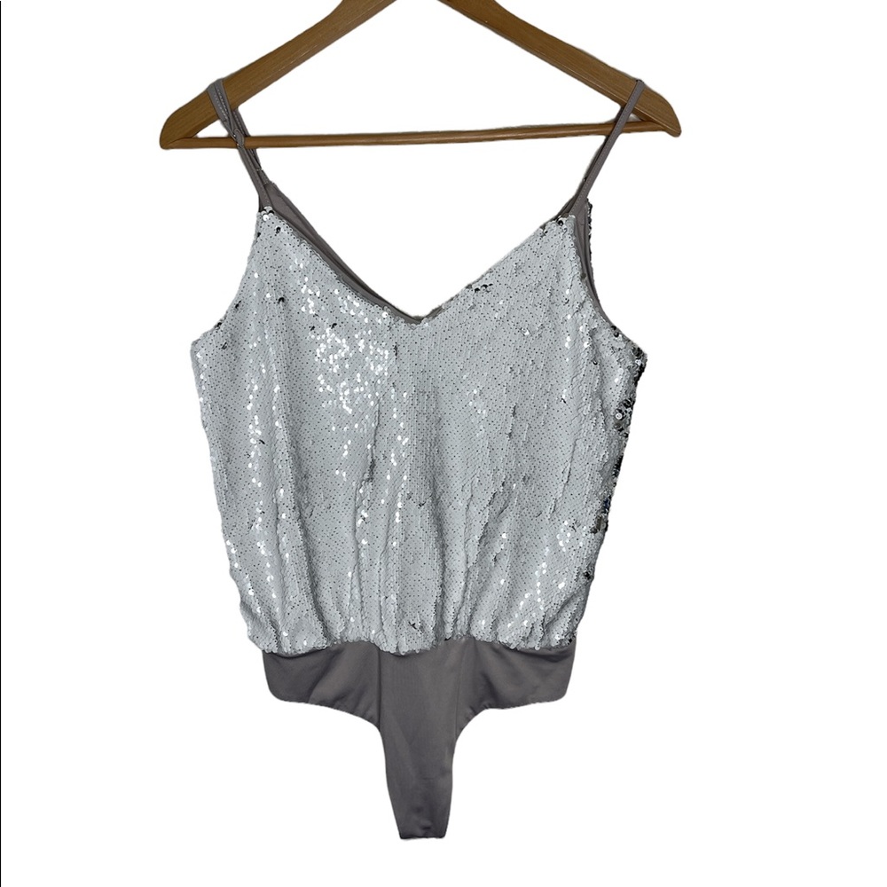 Lovers + Friends | Silver & White Sequin Bodysuit | XXS